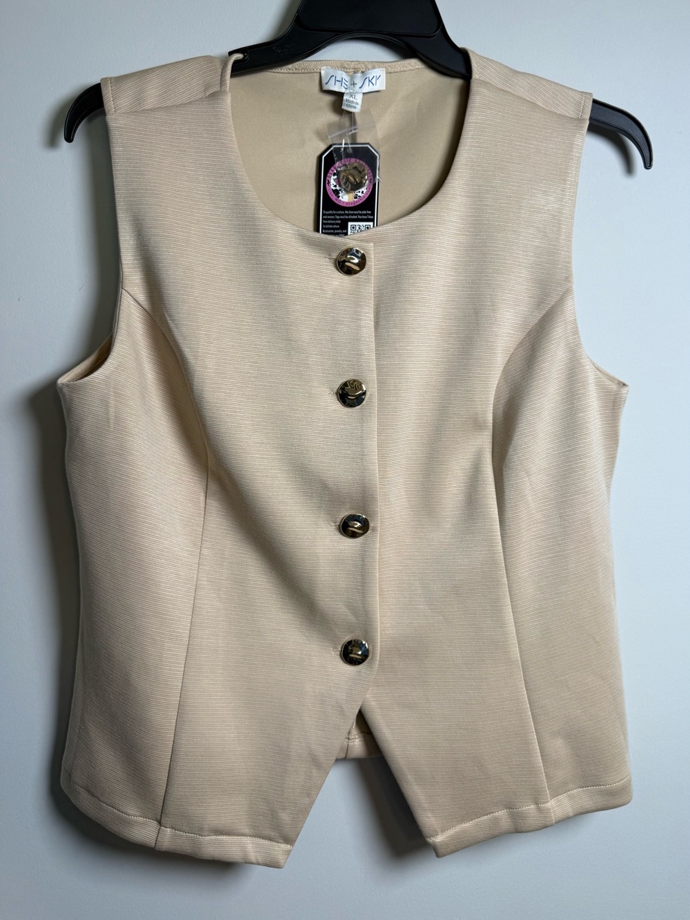 She + Sky Women’s Beige Knit Button-Front Vest XL Casual Corporate Chic Classic